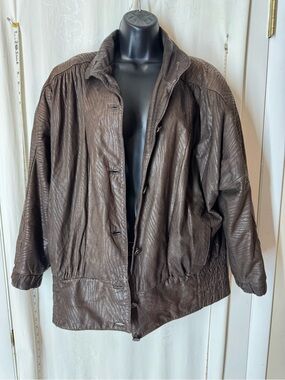 Vintage 1980s Oversized Brown Crinkle Leather Dolman Jacket